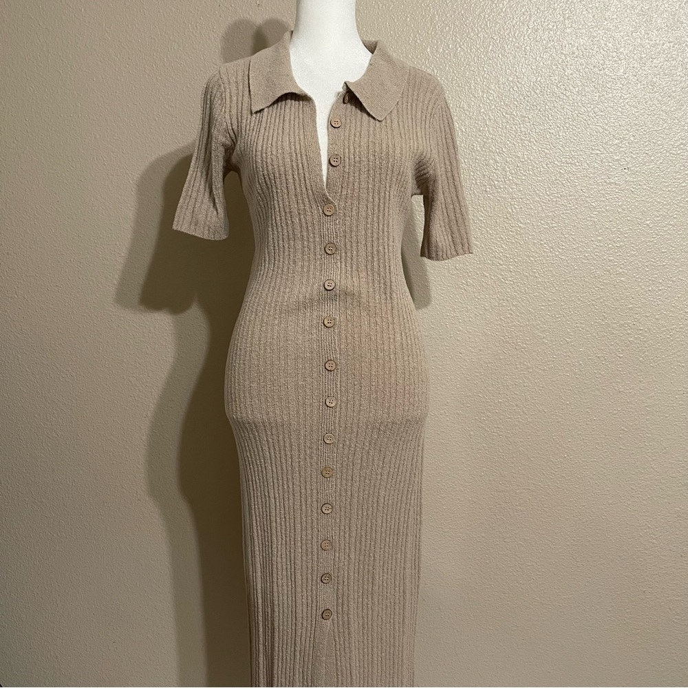 By Together Taupe Ribbed Midi Dress - Picture 8 of 13